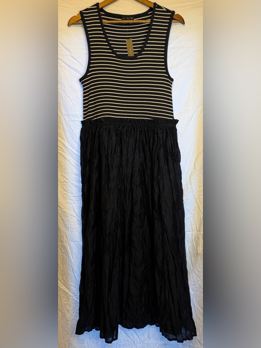 J. Crew Black Maxi Skirt with Striped Cream Waistband